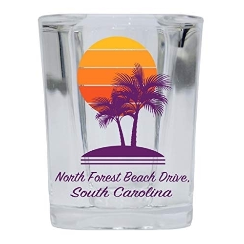 North Forest Beach Drive South Carolina Souvenir 2 Ounce Square Shot Glass Palm Design