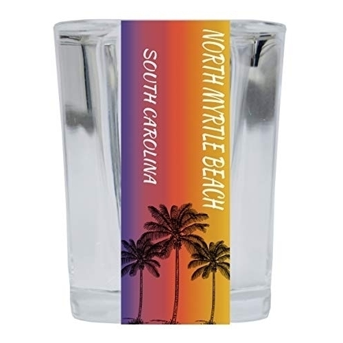 North Myrtle Beach South Carolina 2 Ounce Square Shot Glass Palm Tree Design 4-Pack
