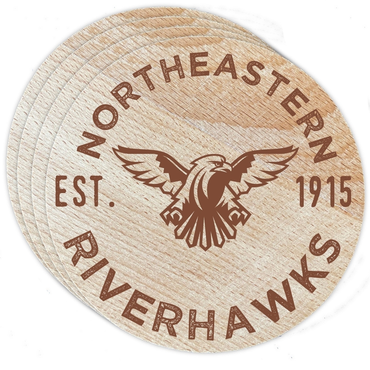 Northeastern State University Riverhawks Wood Coaster Engraved 4 Pack