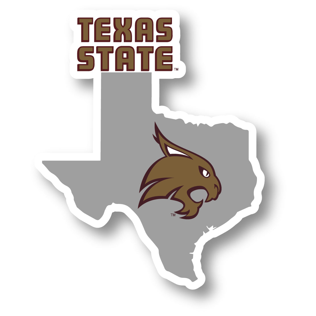Texas State Bobcats 4 Inch State Shape Vinyl Decal Sticker