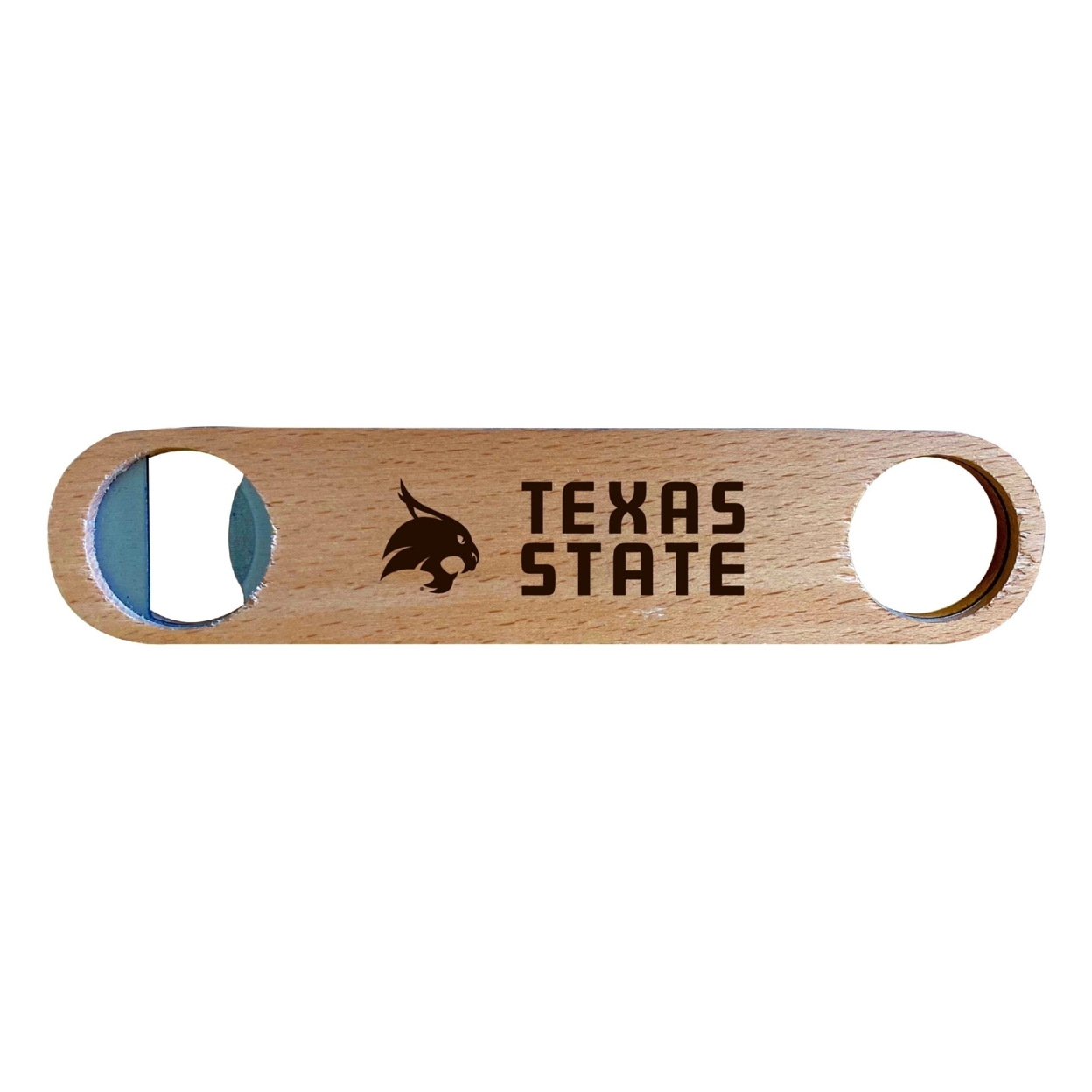 Texas State Bobcats Laser Etched Wooden Bottle Opener College Logo Design