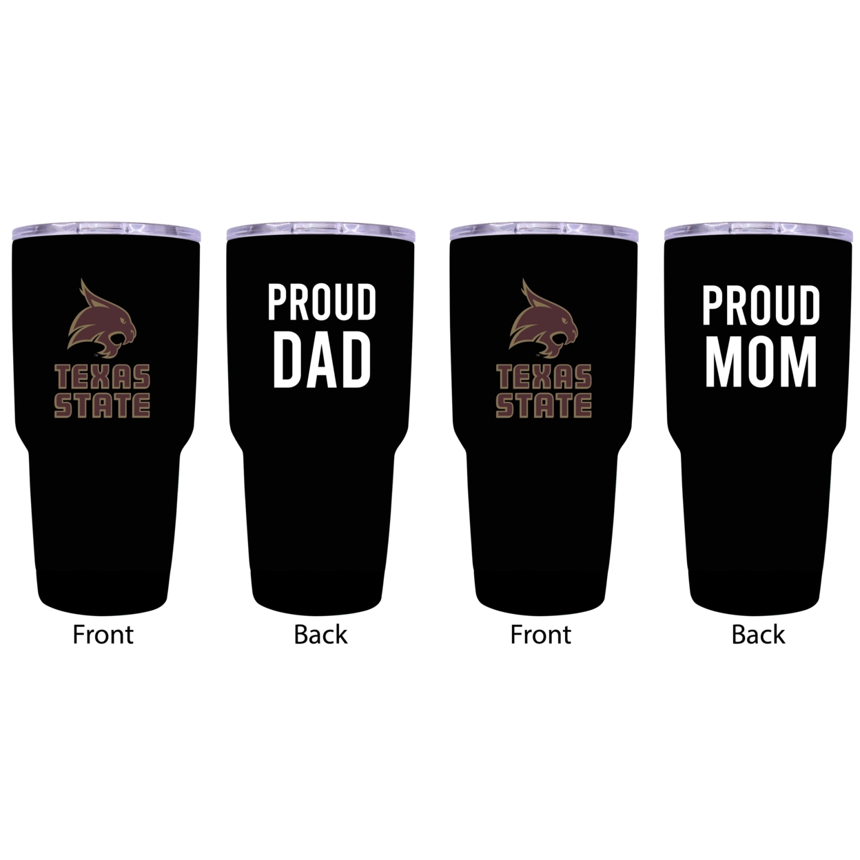 Texas State Bobcats Proud Mom And Dad 24 Oz Insulated Stainless Steel Tumblers 2 Pack Black