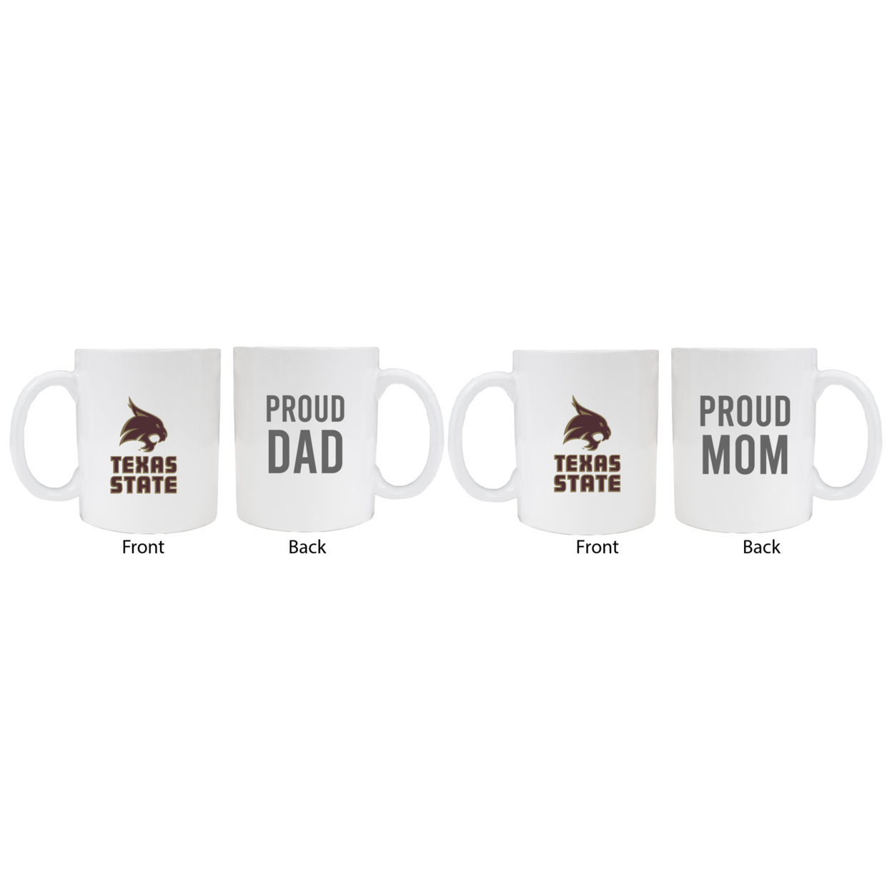 Texas State Bobcats Proud Mom And Dad White Ceramic Coffee Mug 2 Pack (White).