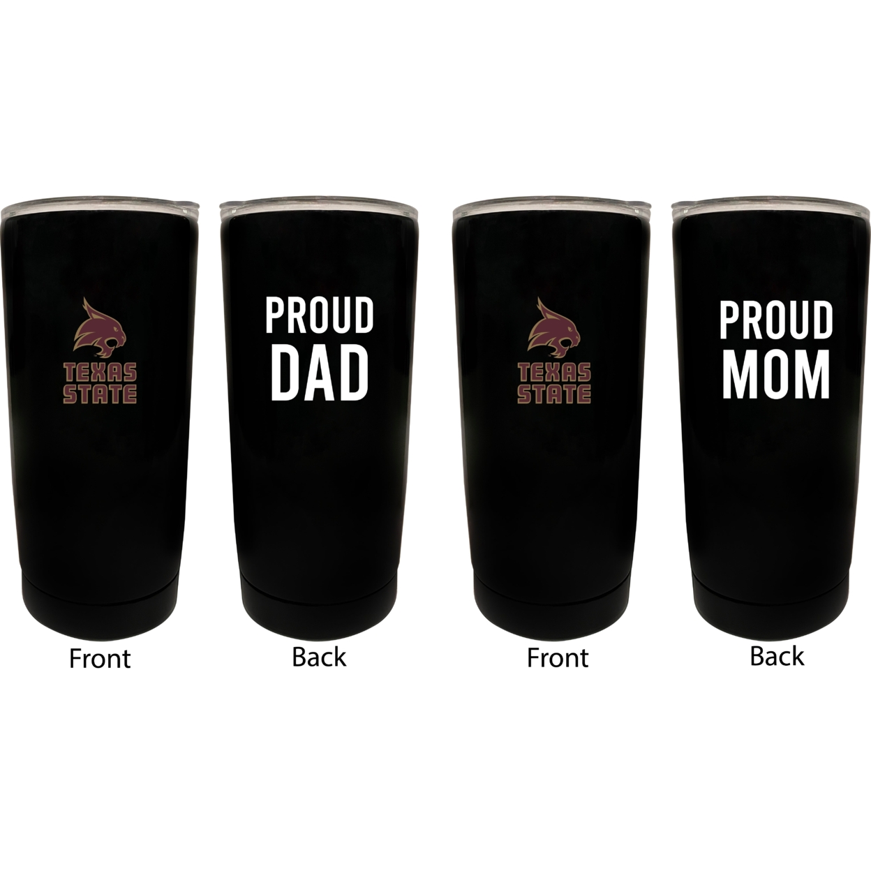 Texas State Bobcats Proud Mom And Dad 16 Oz Insulated Stainless Steel Tumblers 2 Pack Black.