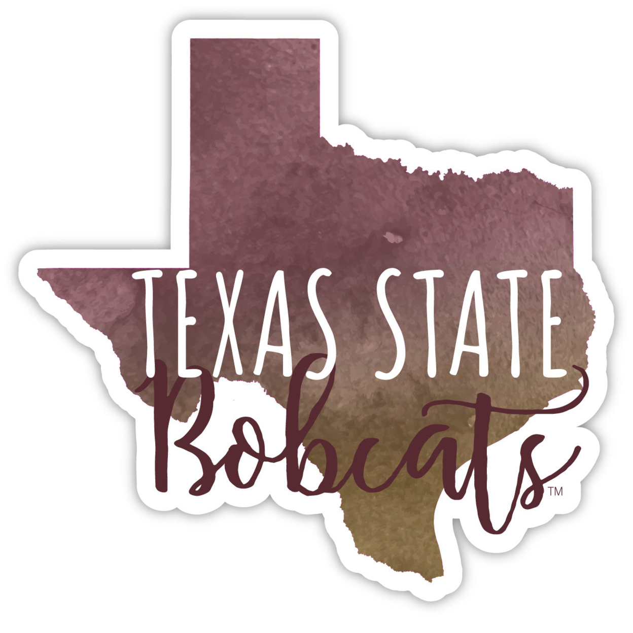 Texas State Bobcats Watercolor State Die Cut Decal 4-Inch