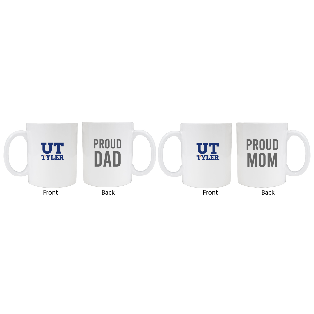The University Of Texas At Tyler Proud Mom And Dad White Ceramic Coffee Mug 2 Pack (White).