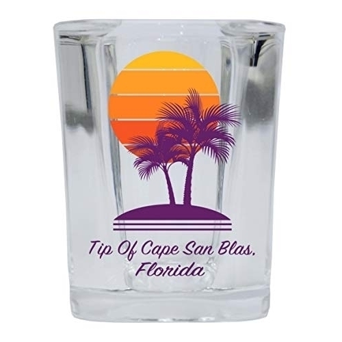 Tip Of Cape San Blas Florida Souvenir 2 Ounce Square Shot Glass Palm Design