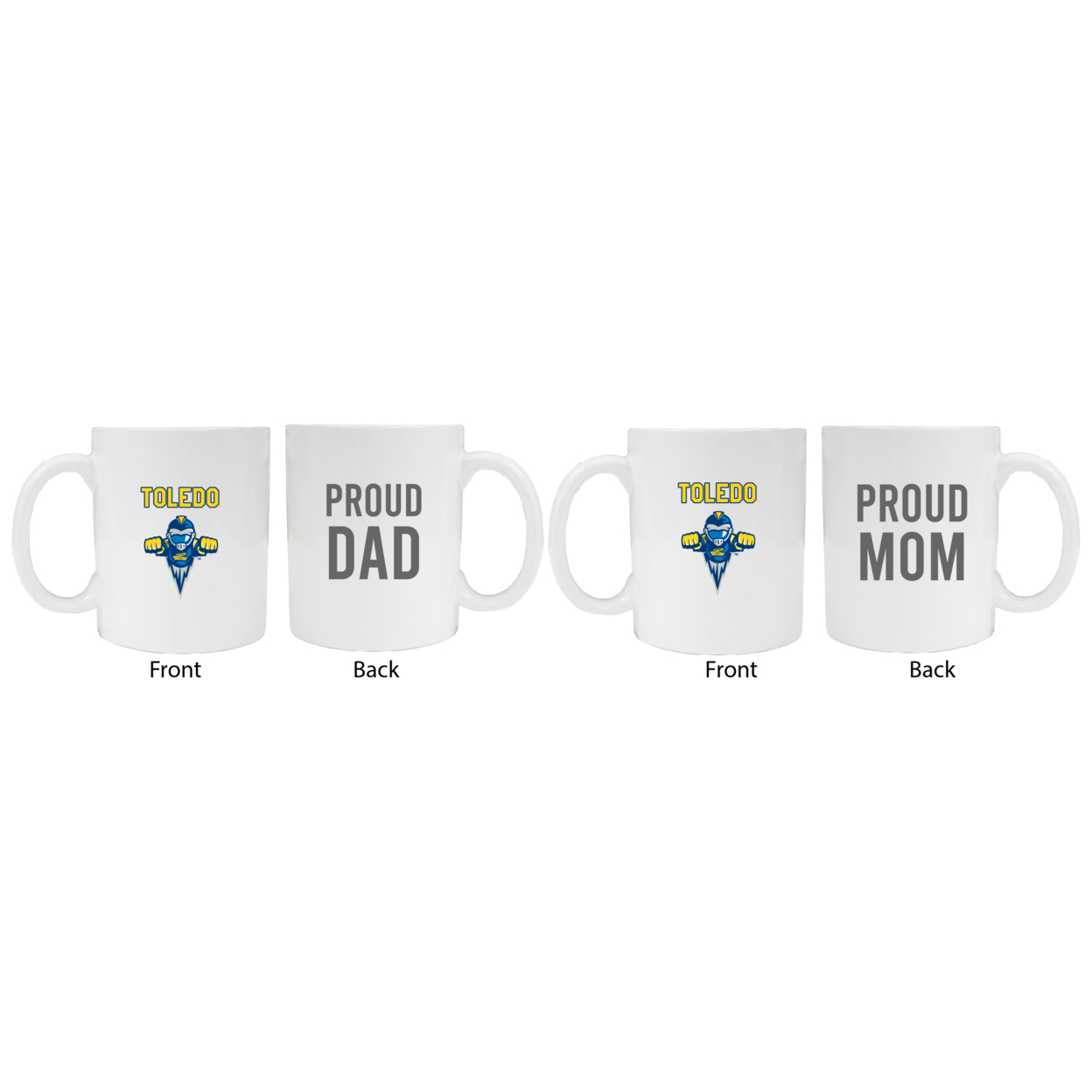 Toledo Rockets Proud Mom And Dad White Ceramic Coffee Mug 2 Pack (White).