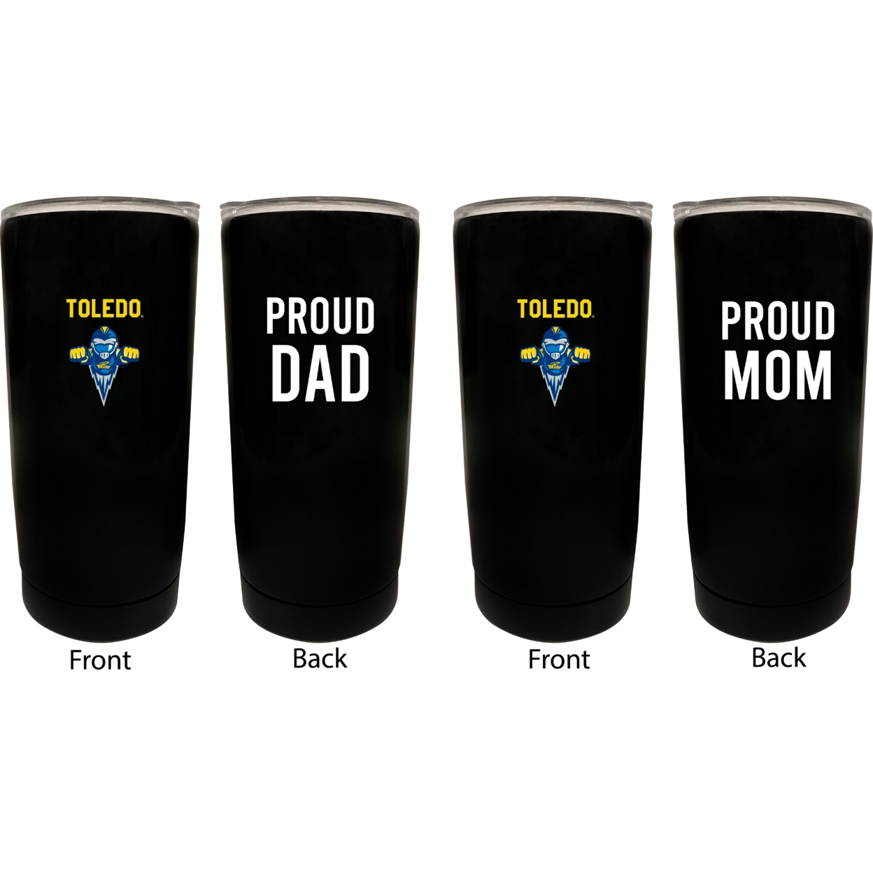 Toledo Rockets Proud Mom And Dad 16 Oz Insulated Stainless Steel Tumblers 2 Pack Black.