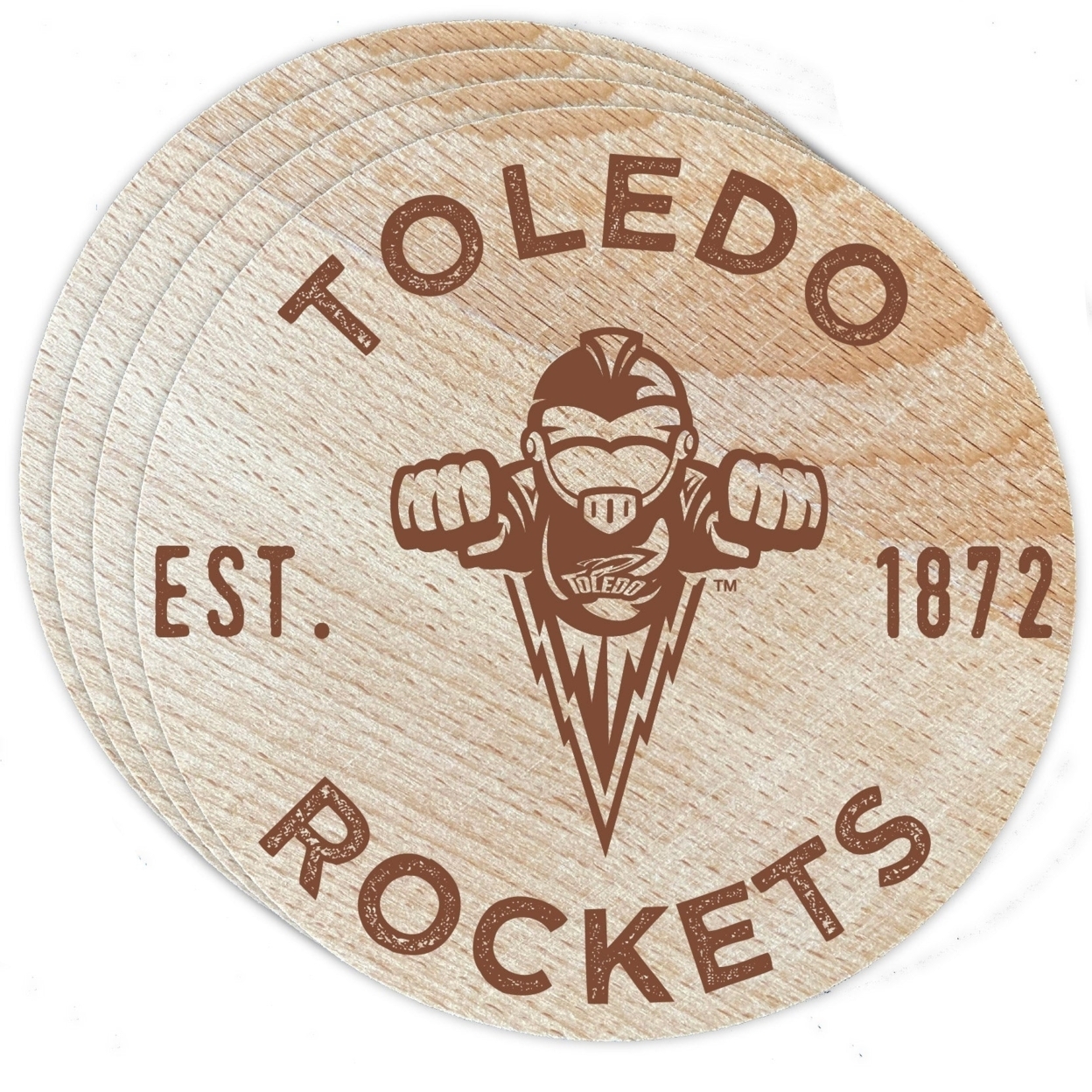 Toledo Rockets Wood Coaster Engraved 4 Pack