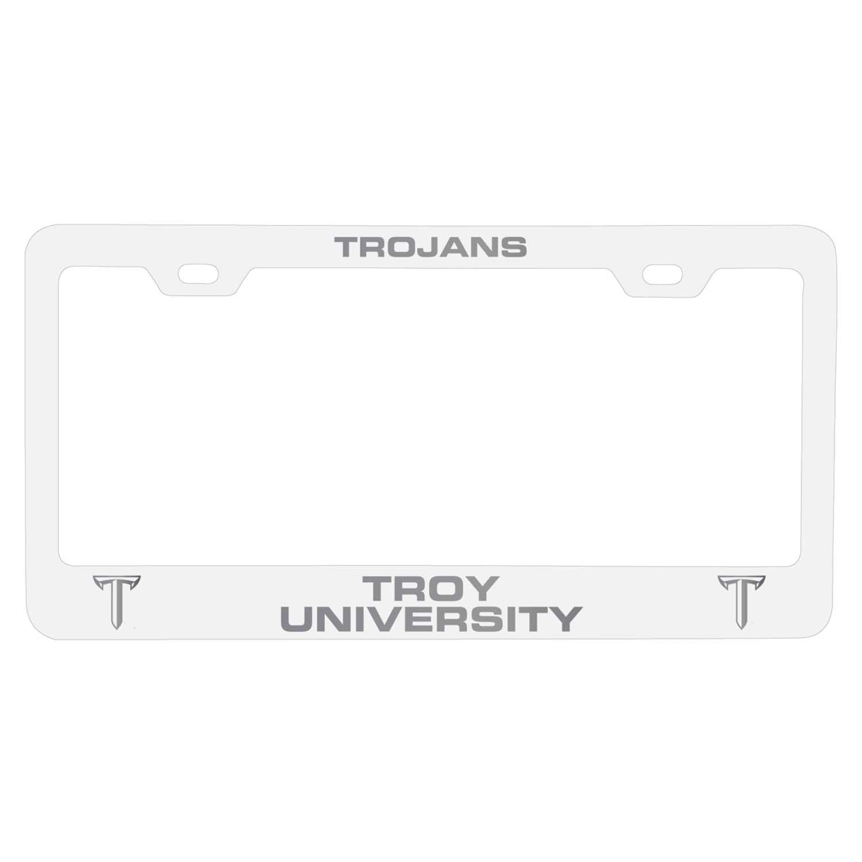 Troy University Laser Engraved Metal License Plate Frame - Choose Your Color - White