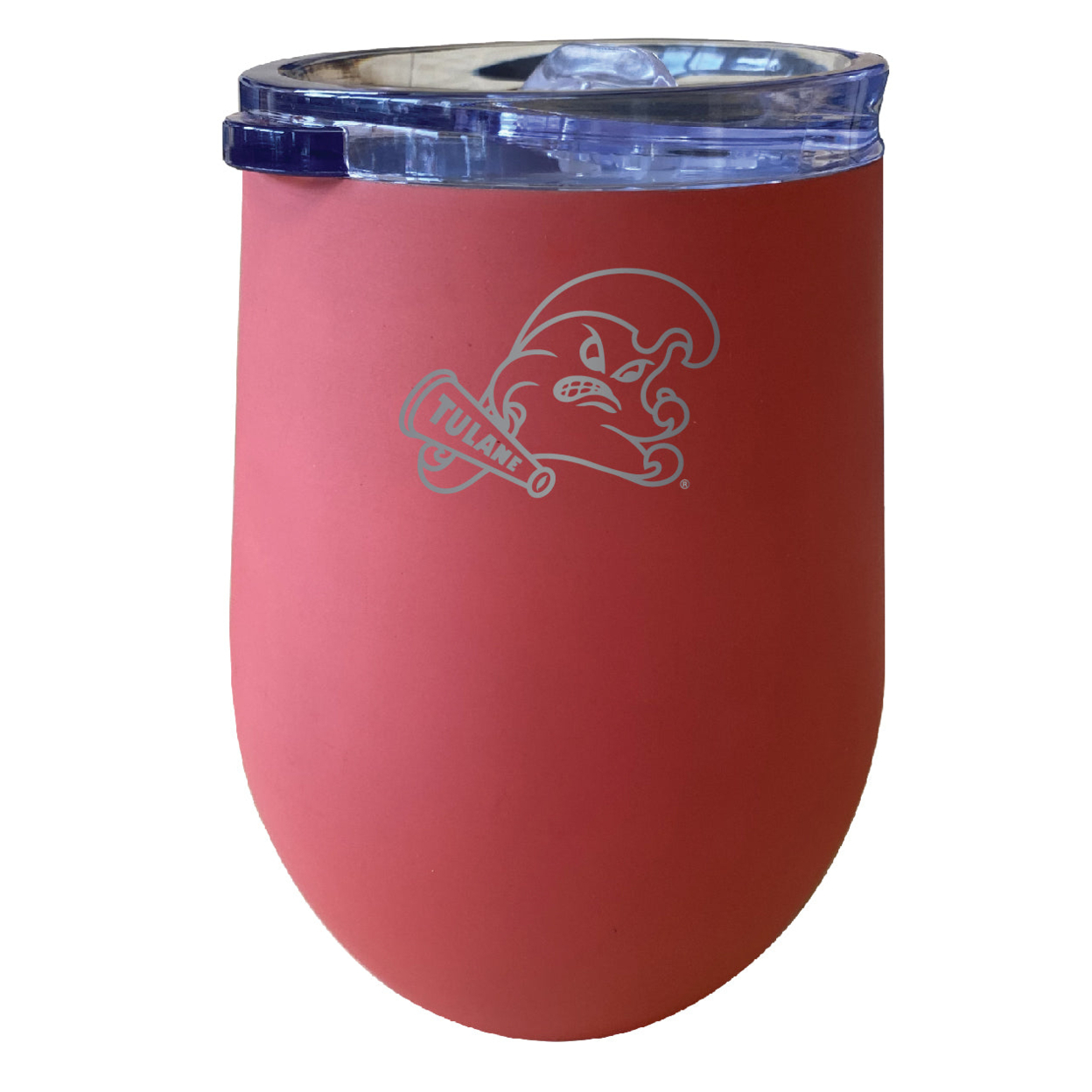 Tulane University Green Wave 12 Oz Etched Insulated Wine Stainless Steel Tumbler - Choose Your Color - Coral