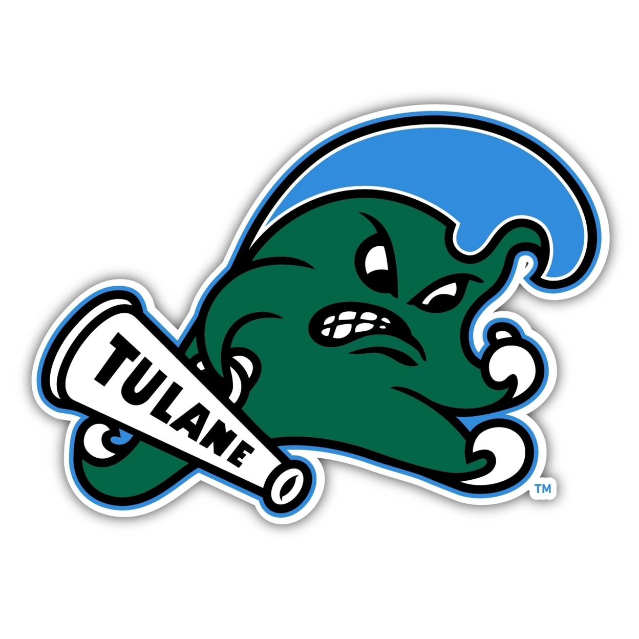 Tulane University Green Wave 2 Inch Vinyl Mascot Decal Sticker - 1, 8-Inch