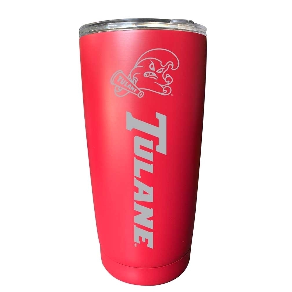 Tulane University Green Wave Etched 16 Oz Stainless Steel Tumbler (Choose Your Color) - Red