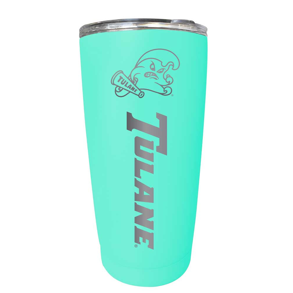 Tulane University Green Wave Etched 16 Oz Stainless Steel Tumbler (Choose Your Color) - Seafoam