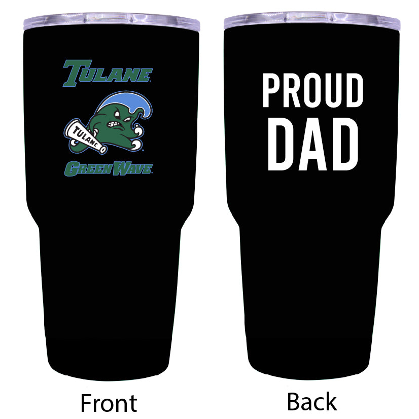 Tulane University Green Wave Proud Dad 24 Oz Insulated Stainless Steel Tumblers Choose Your Color. - Black