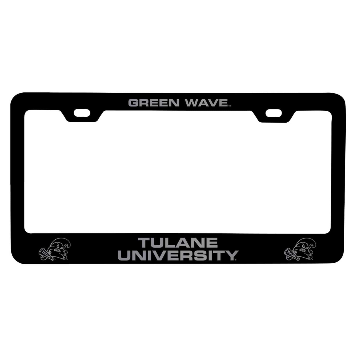 Tulane University Green Wave Laser Engraved Metal License Plate Frame - Choose Your Color - Black