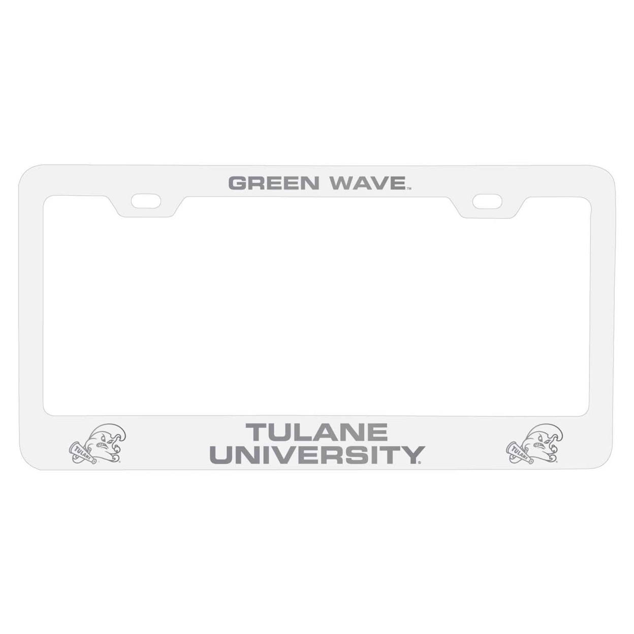 Tulane University Green Wave Laser Engraved Metal License Plate Frame - Choose Your Color - White
