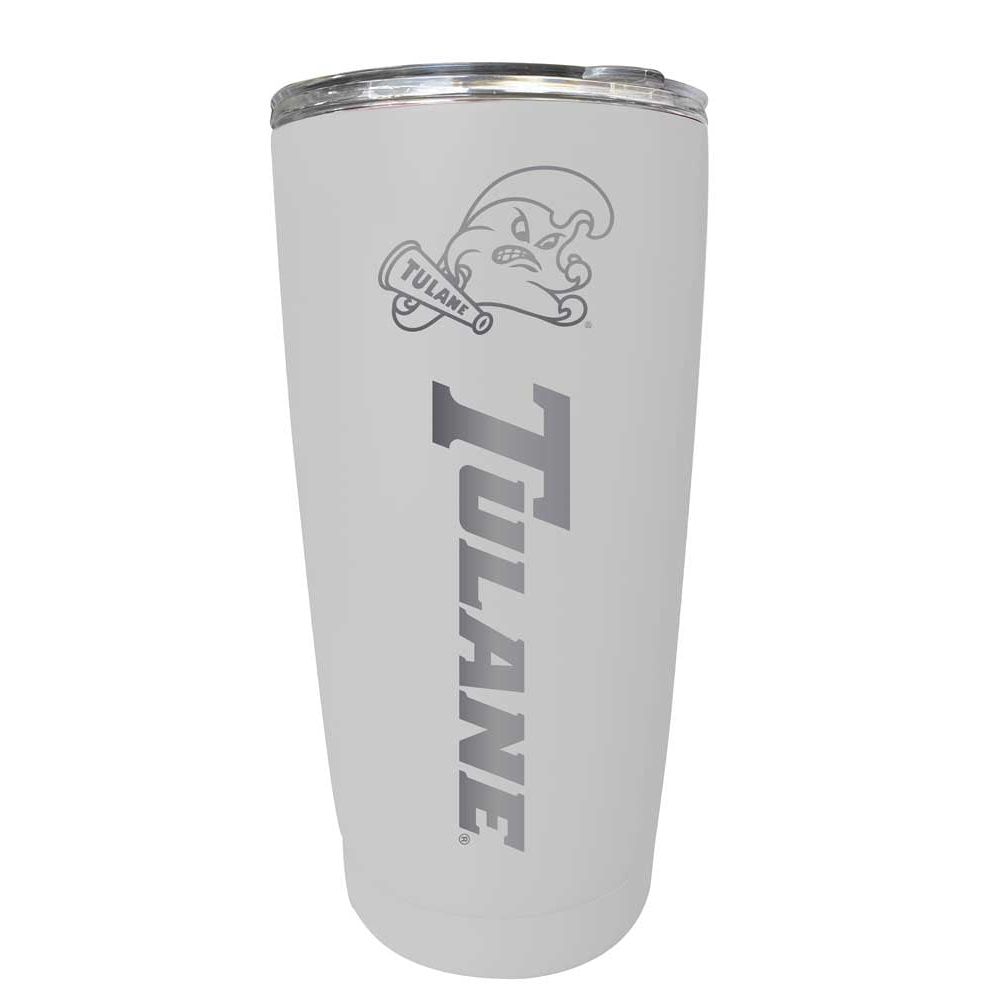 Tulane University Green Wave Etched 16 Oz Stainless Steel Tumbler (Choose Your Color) - White