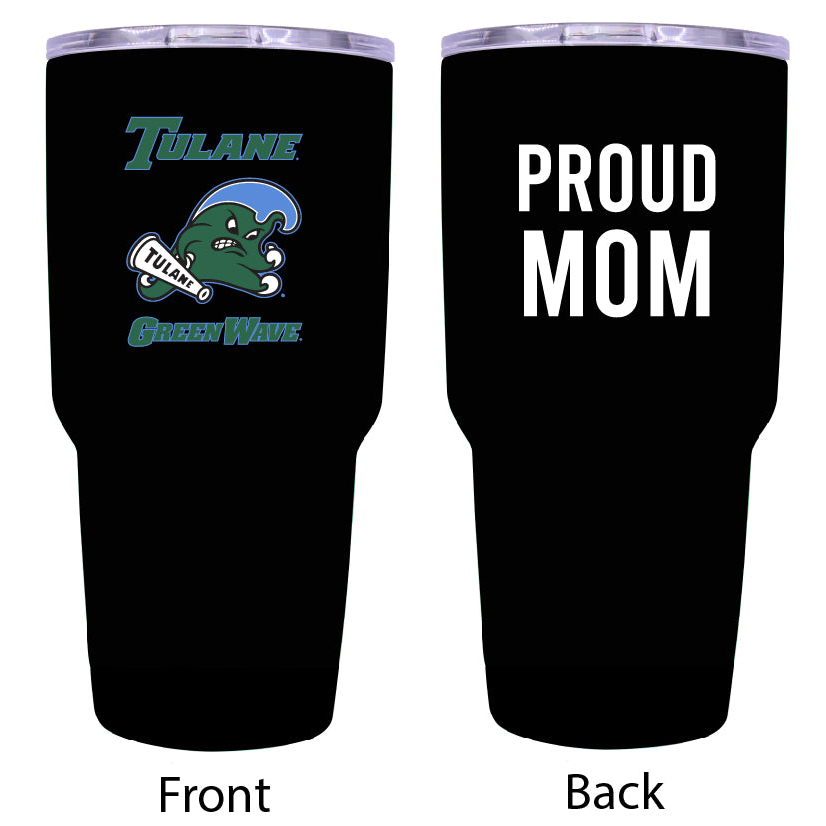 Tulane University Green Wave Proud Mom 24 Oz Insulated Stainless Steel Tumblers Choose Your Color. - Black
