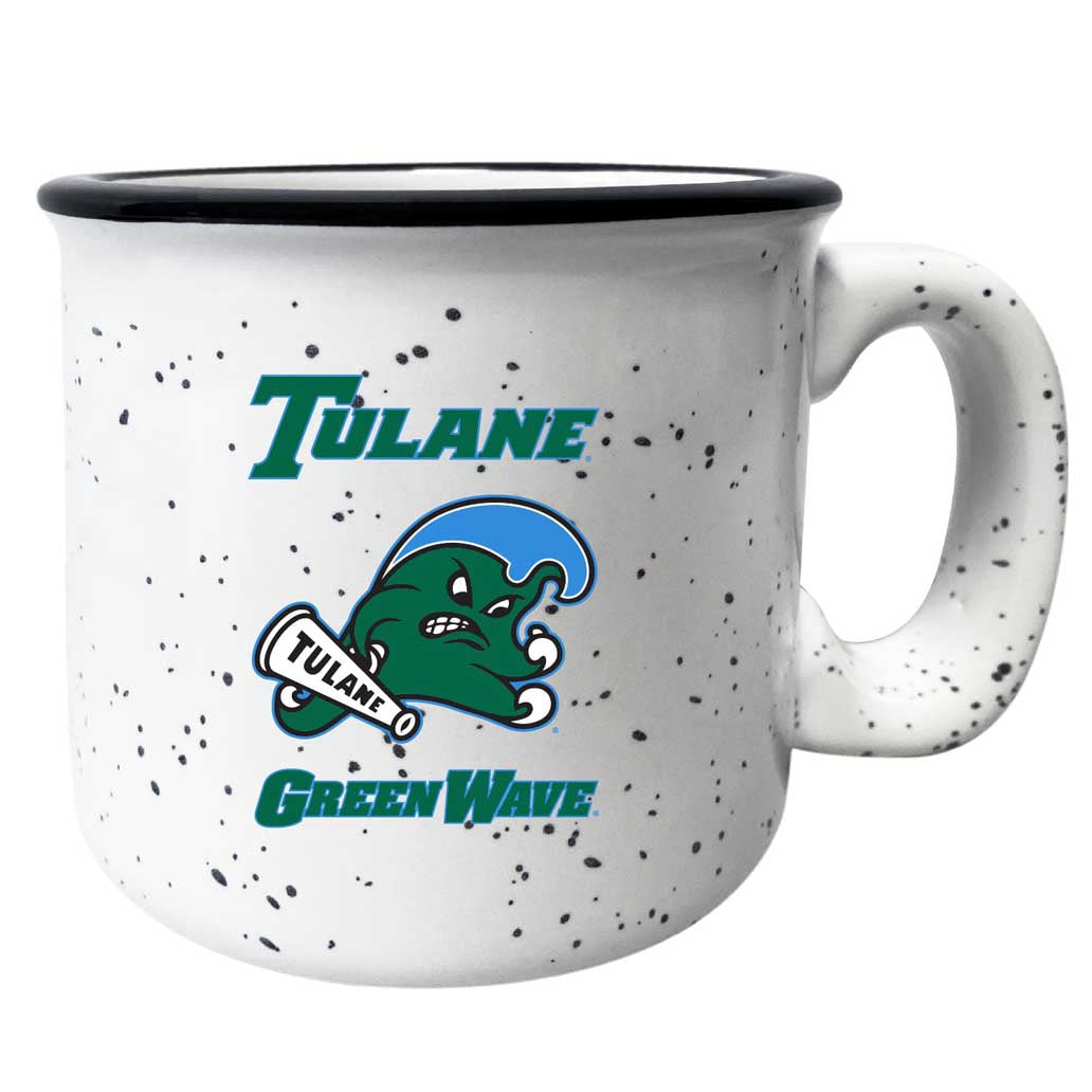 Tulane University Green Wave Speckled Ceramic Camper Coffee Mug - Choose Your Color - White