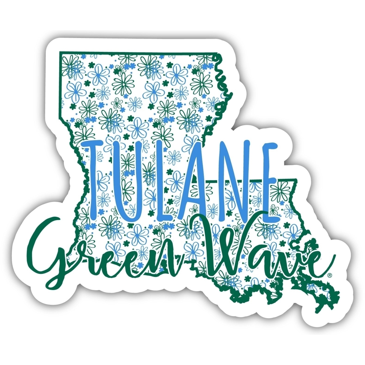 Tulane University Green Wave Floral State Die Cut Decal 4-Inch