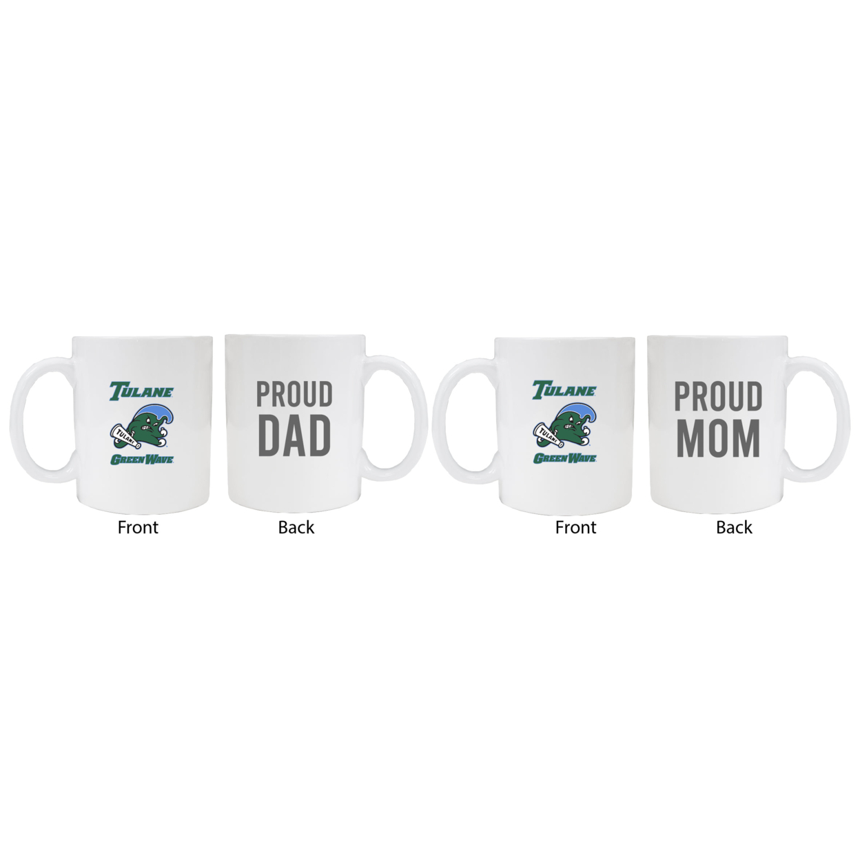 Tulane University Green Wave Proud Mom And Dad White Ceramic Coffee Mug 2 Pack (White).