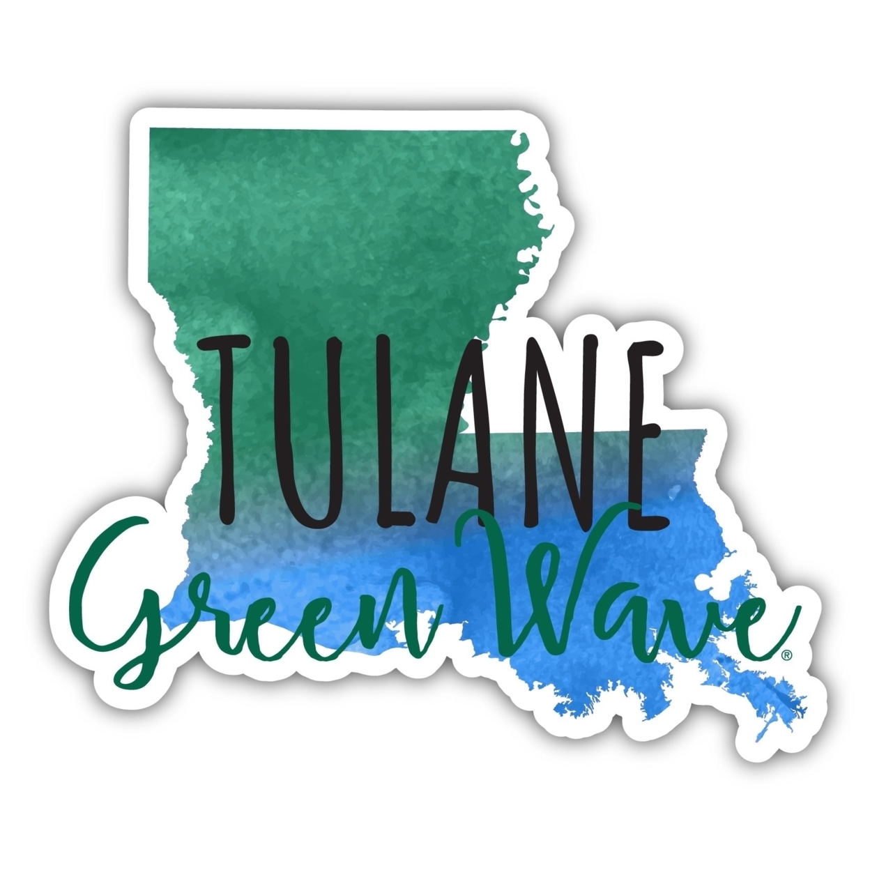Tulane University Green Wave Watercolor State Die Cut Decal 4-Inch