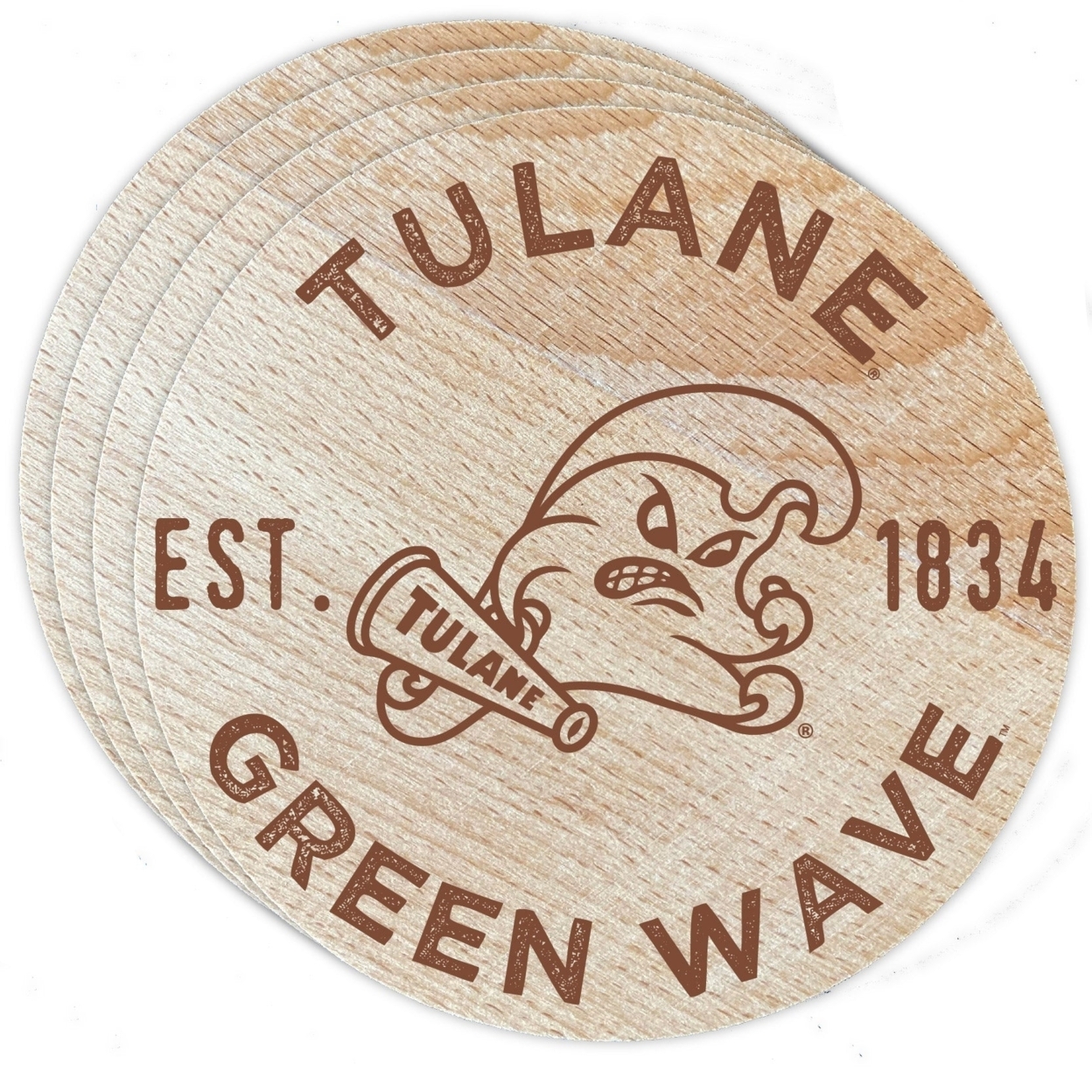 Tulane University Green Wave Wood Coaster Engraved 4 Pack