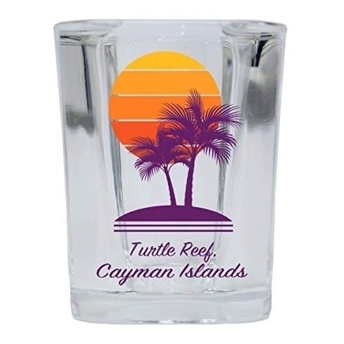 Turtle Reef Cayman Islands Souvenir 2 Ounce Square Shot Glass Palm Design