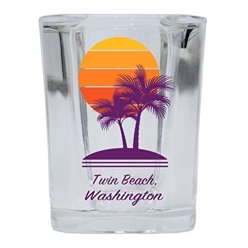 Twin Beach Washington Souvenir 2 Ounce Square Shot Glass Palm Design