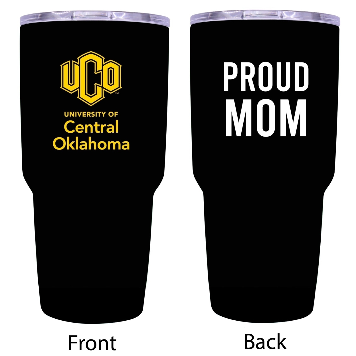 University Of Central Oklahoma Bronchos Proud Mom 24 Oz Insulated Stainless Steel Tumblers Choose Your Color. - Black
