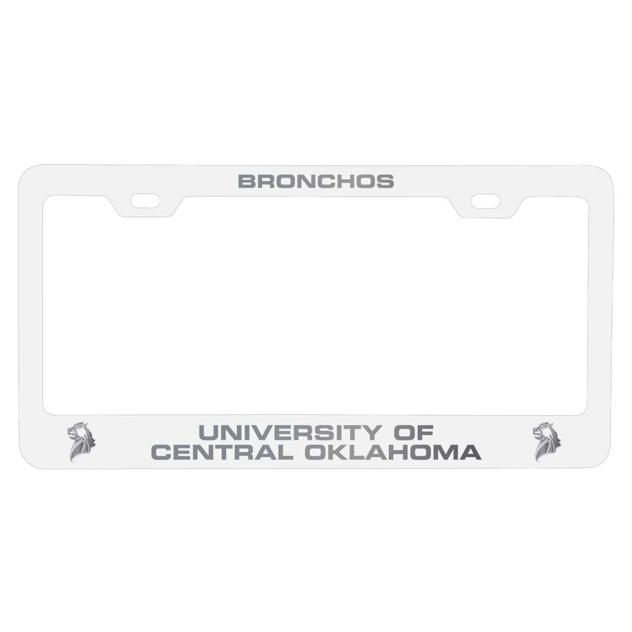 University Of Central Oklahoma Bronchos Laser Engraved Metal License Plate Frame - Choose Your Color - White
