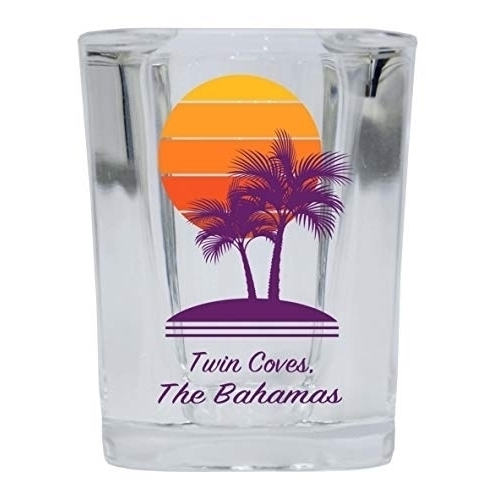 Twin Coves The Bahamas Souvenir 2 Ounce Square Shot Glass Palm Design