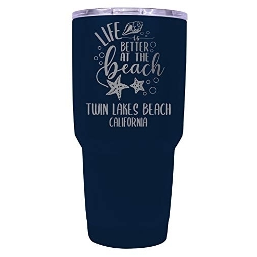 Twin Lakes Beach California Souvenir Laser Engraved 24 Oz Insulated Stainless Steel Tumbler Navy