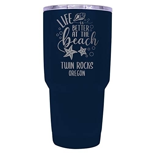Twin Rocks Oregon Souvenir Laser Engraved 24 Oz Insulated Stainless Steel Tumbler Navy