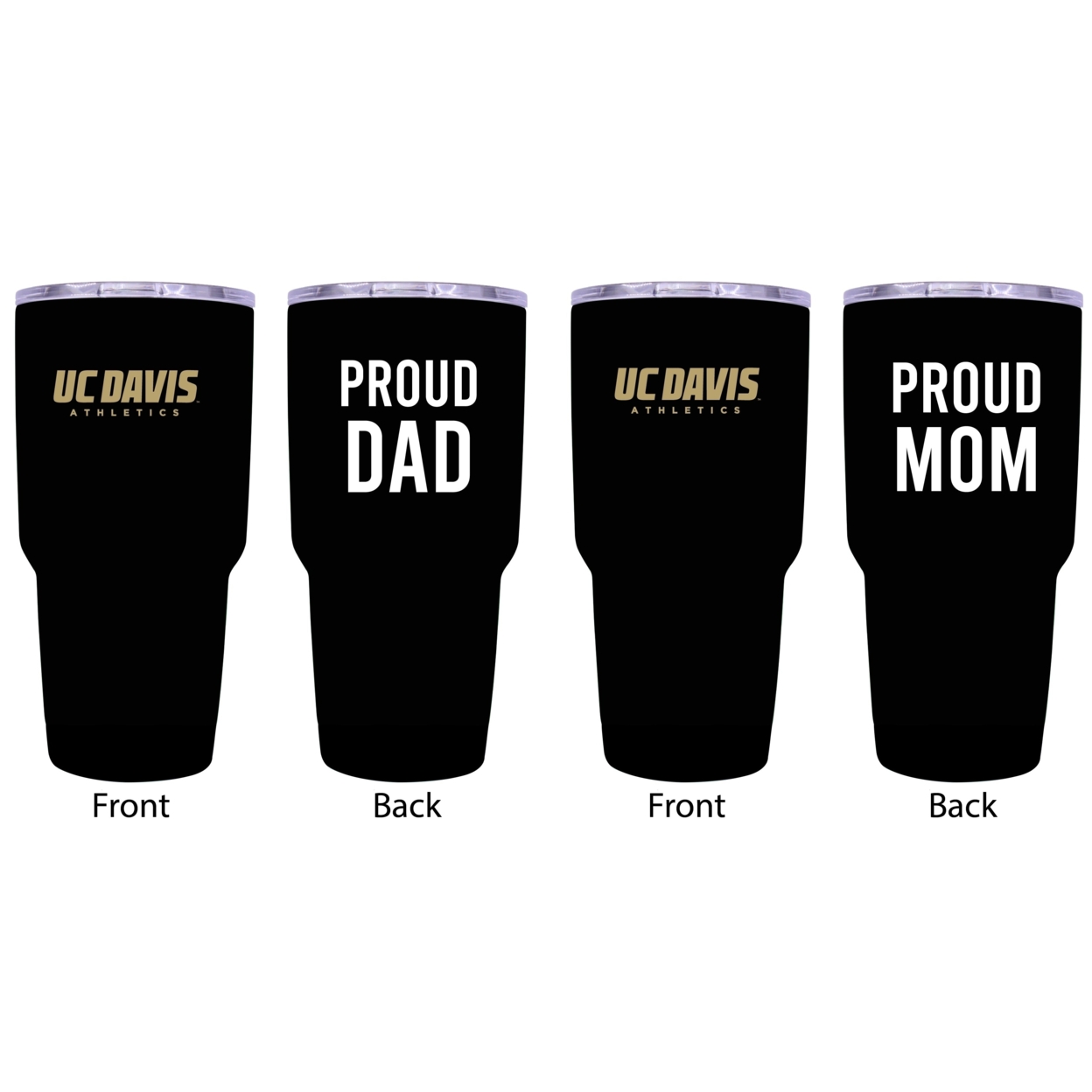 UC Davis Aggies Proud Mom And Dad 24 Oz Insulated Stainless Steel Tumblers 2 Pack Black.