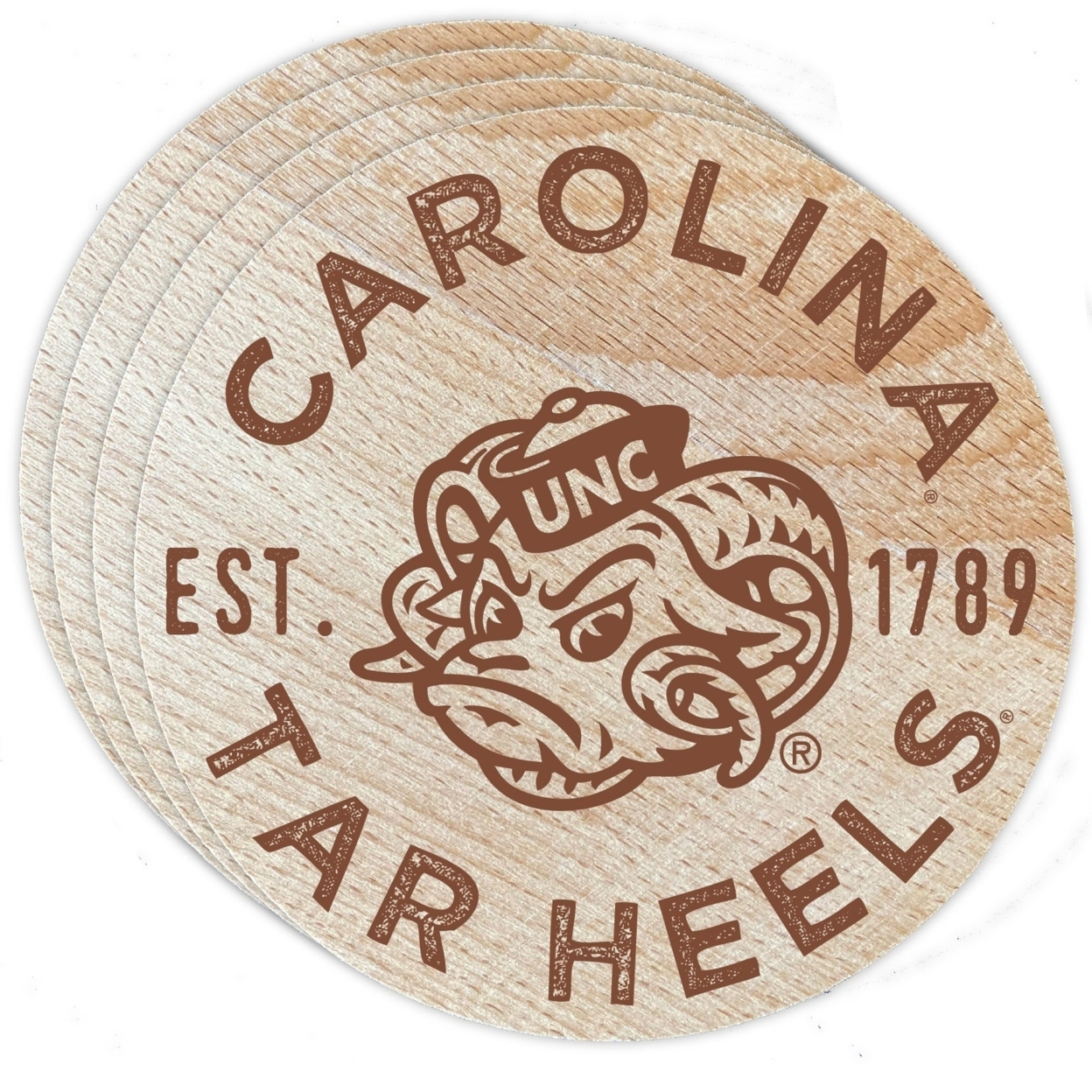 UNC Tar Heels Wood Coaster Engraved 4 Pack