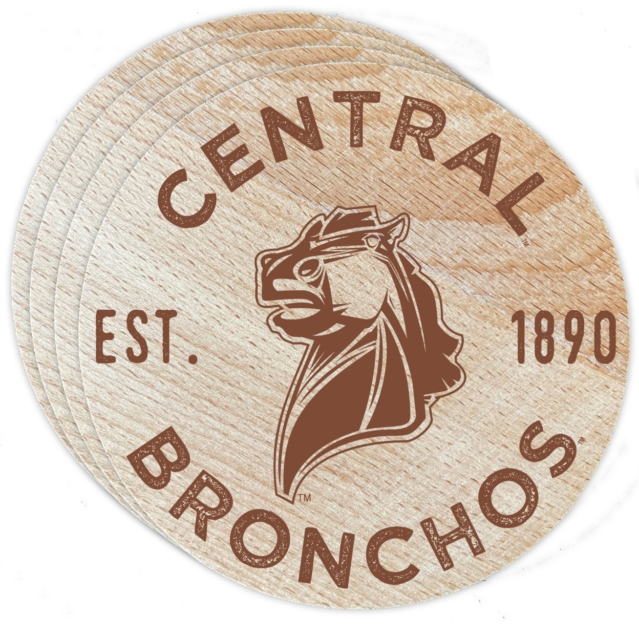 University Of Central Oklahoma Bronchos Wood Coaster Engraved 4 Pack