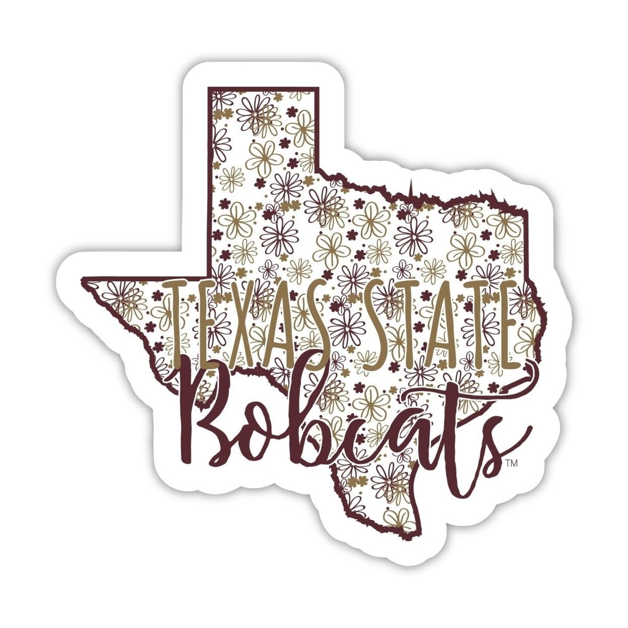 Texas State Bobcats Floral State Die Cut Decal 2-Inch
