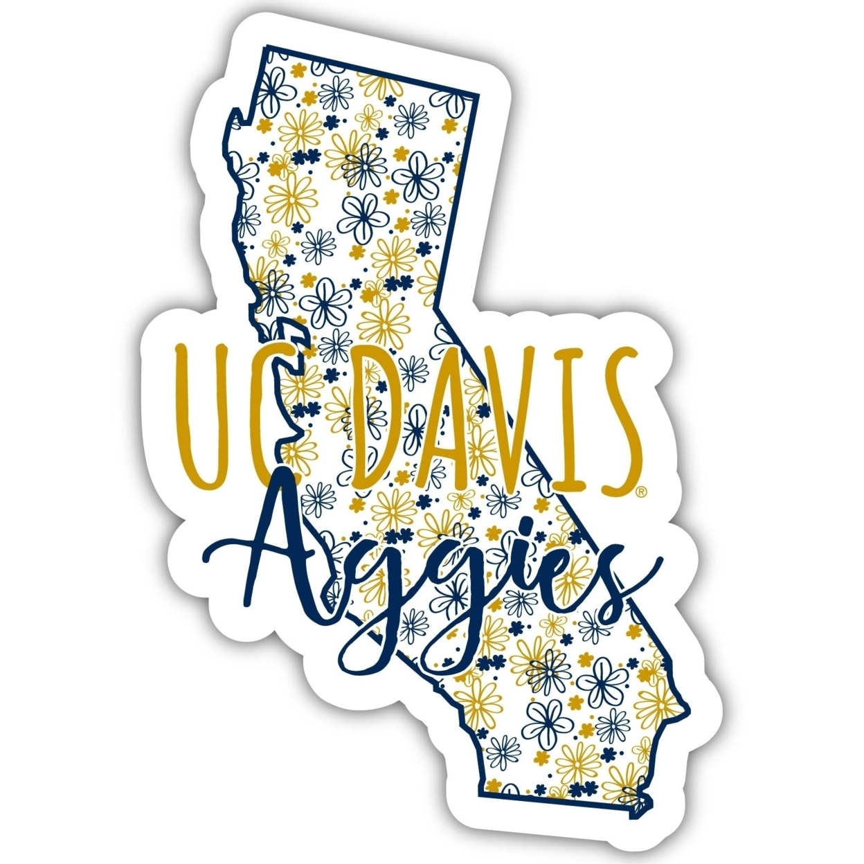 UC Davis Aggies Floral State Die Cut Decal 2-Inch