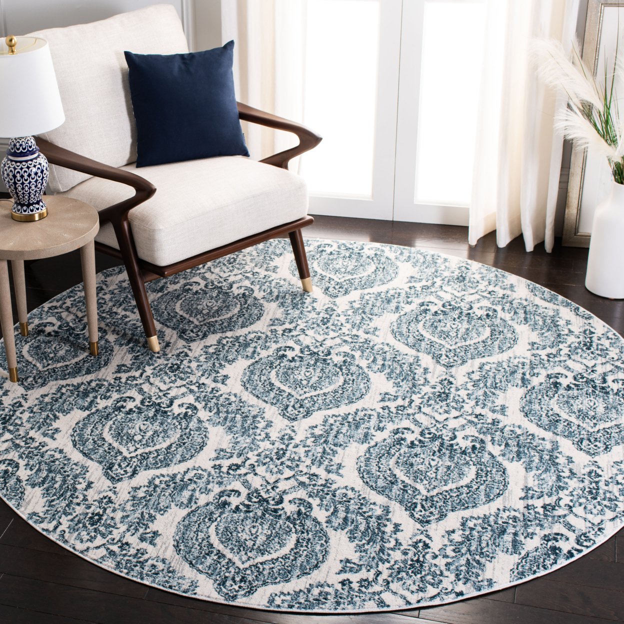 SAFAVIEH Isabella Collection ISA952N Navy / Ivory Rug - 6-7 X 6-7 Square