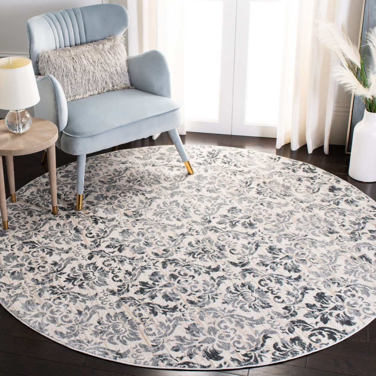 SAFAVIEH Isabella Collection ISA954F Grey / Ivory Rug - 6-7 X 6-7 Square