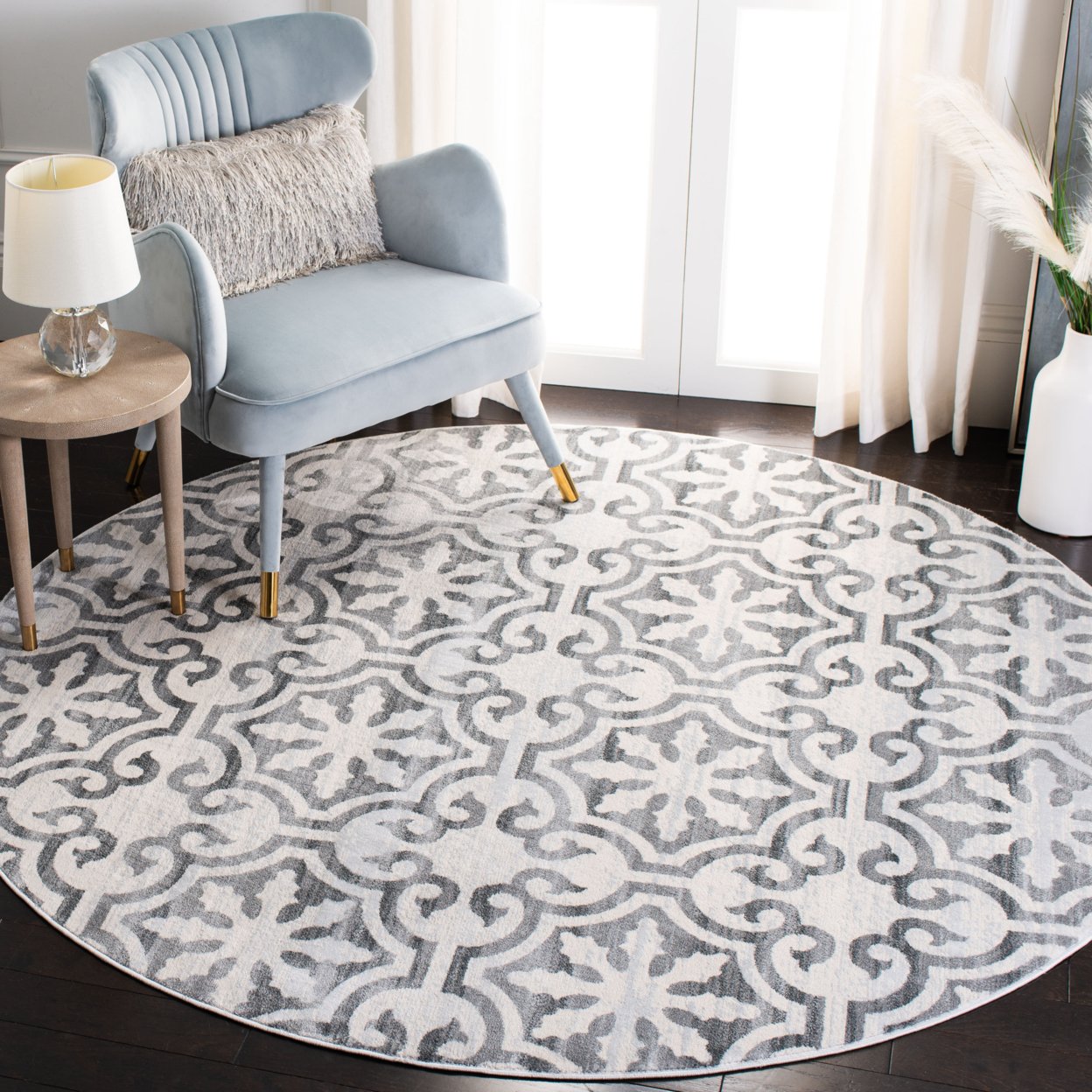 SAFAVIEH Isabella Collection ISA956F Grey / Ivory Rug - 6-7 X 6-7 Square