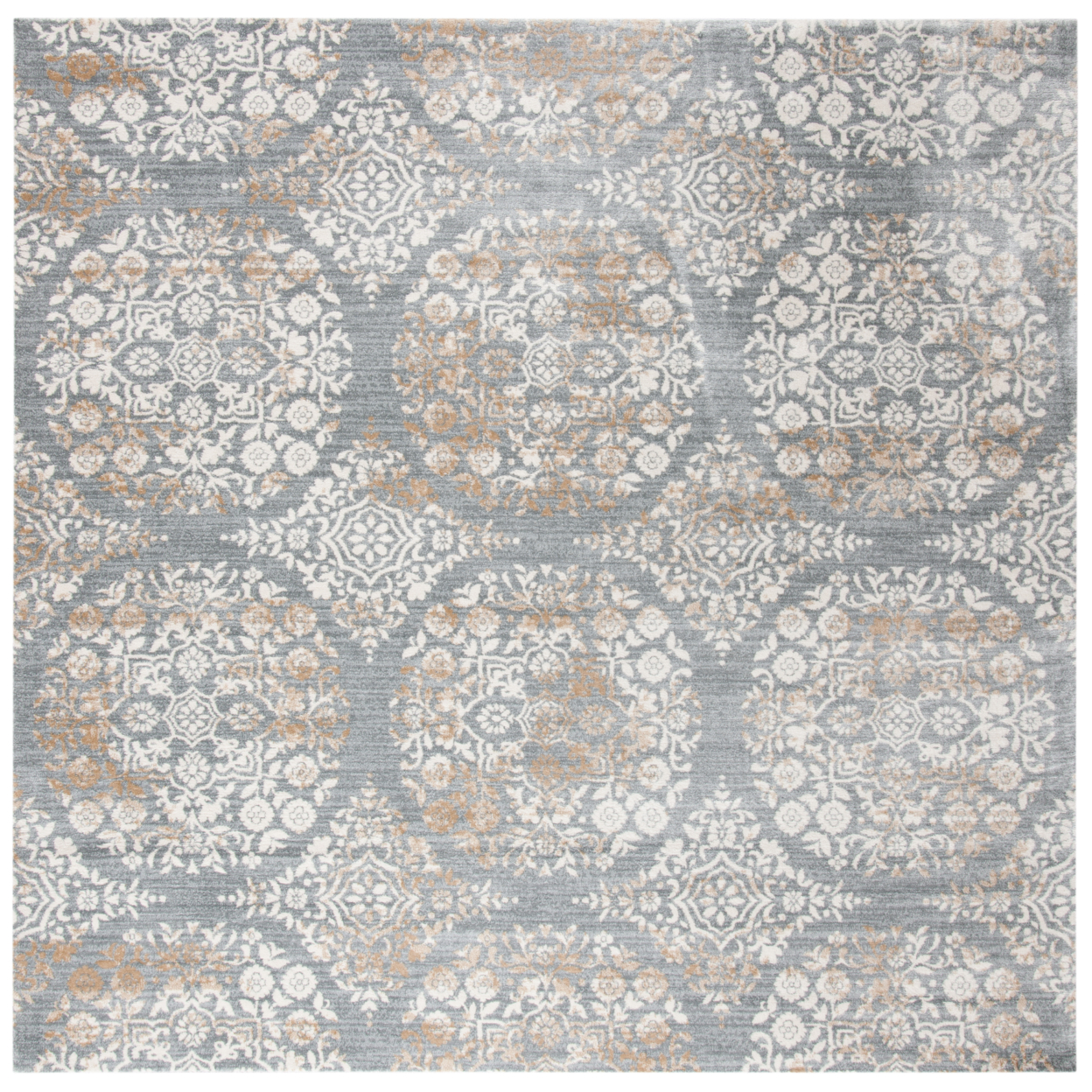SAFAVIEH Isabella Collection ISA958G Silver / Ivory Rug - 6-7 X 6-7 Square