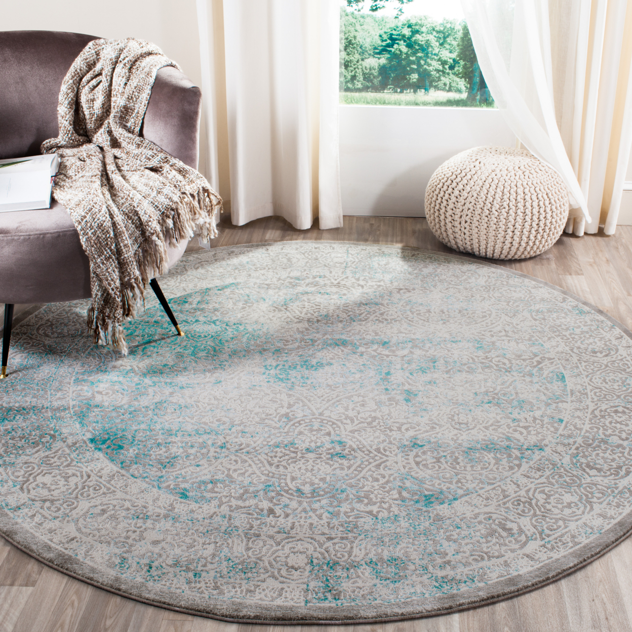 SAFAVIEH Passion Collection PAS401B Turquoise / Ivory Rug - 2' 2 X 8'