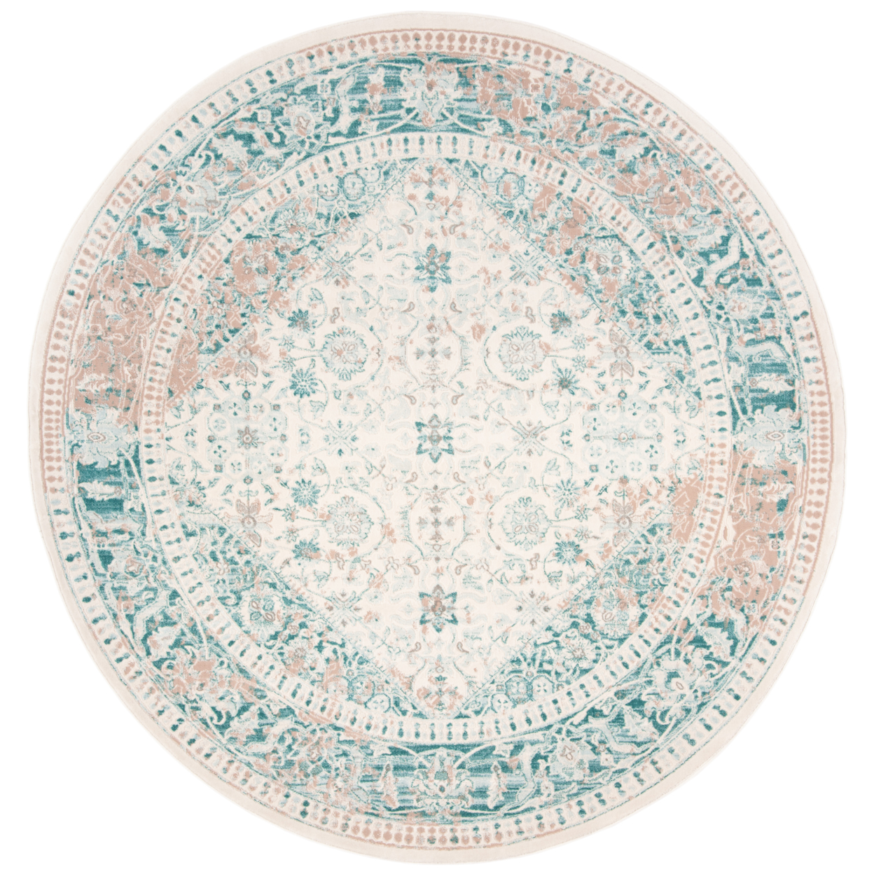 SAFAVIEH Passion Collection PAS405B Turquoise / Ivory Rug - 6' 7 Round