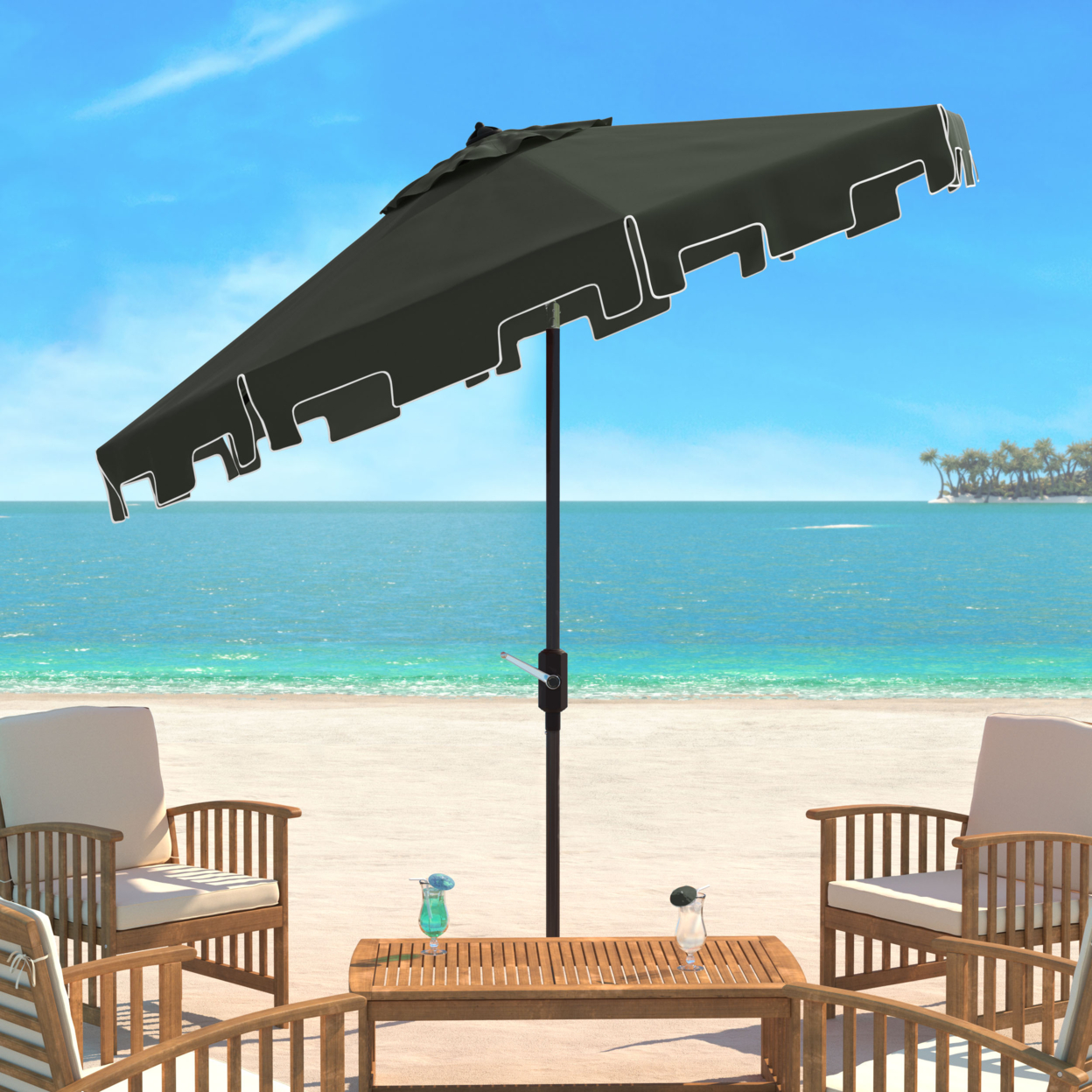 SAFAVIEH Outdoor Collection Zimmerman 9-Foot Tilt Umbrella & Flap Dark Green