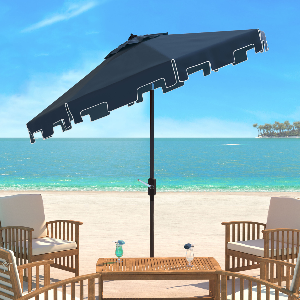 SAFAVIEH Outdoor Collection Zimmerman 9-Foot Tilt Umbrella & Flap Navy