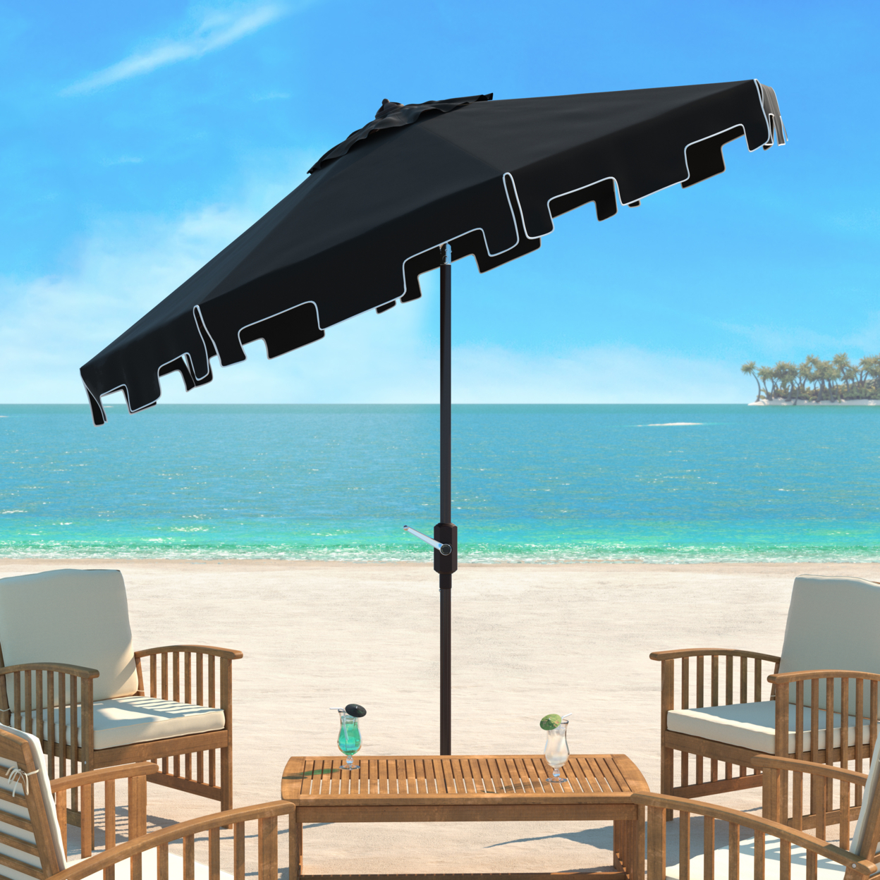 SAFAVIEH Outdoor Collection Zimmerman 9-Foot Tilt Umbrella & Flap Black/White
